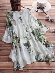 Women Floral Printed Loose Asymmetric Hem Blouse dylinoshop