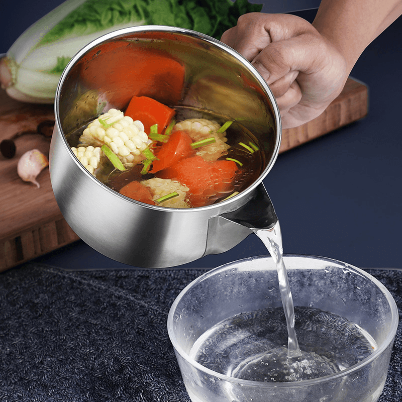 1.3L 304 Stainless Steel Oil Strainer Filter Pot Jug Storage Filter Can for Kitchen Household Grease Separator Tools dylinoshop