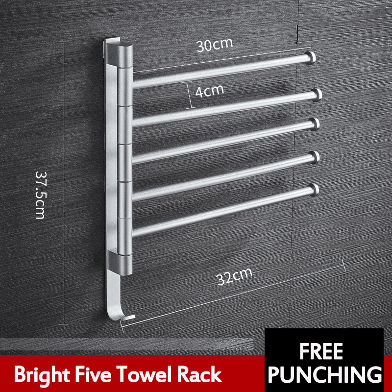 Aluminum Wall Mount Towel Rail Rack Rotatable Holders 2/3/4/5 Storage Hanger MRSLM