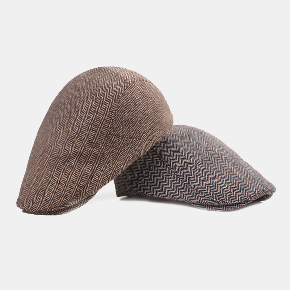 Men Cotton Herringbone Pattern Warmth Driver Hat Casual Adjustable Sunshade Forward Hat Beret Flat Cap dylinoshop