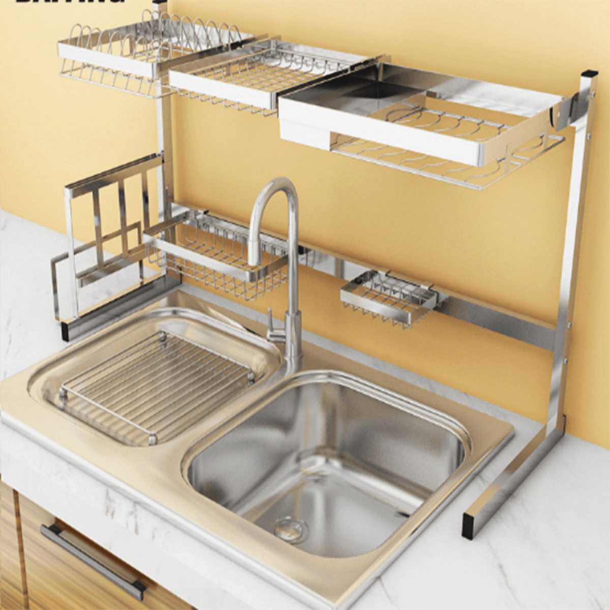 Stainless Steel Kitchen Dish Drying Rack Dish Drainer Rack Storage Shelf Rack Cup Plate Dish Rack Holders Organizer MRSLM