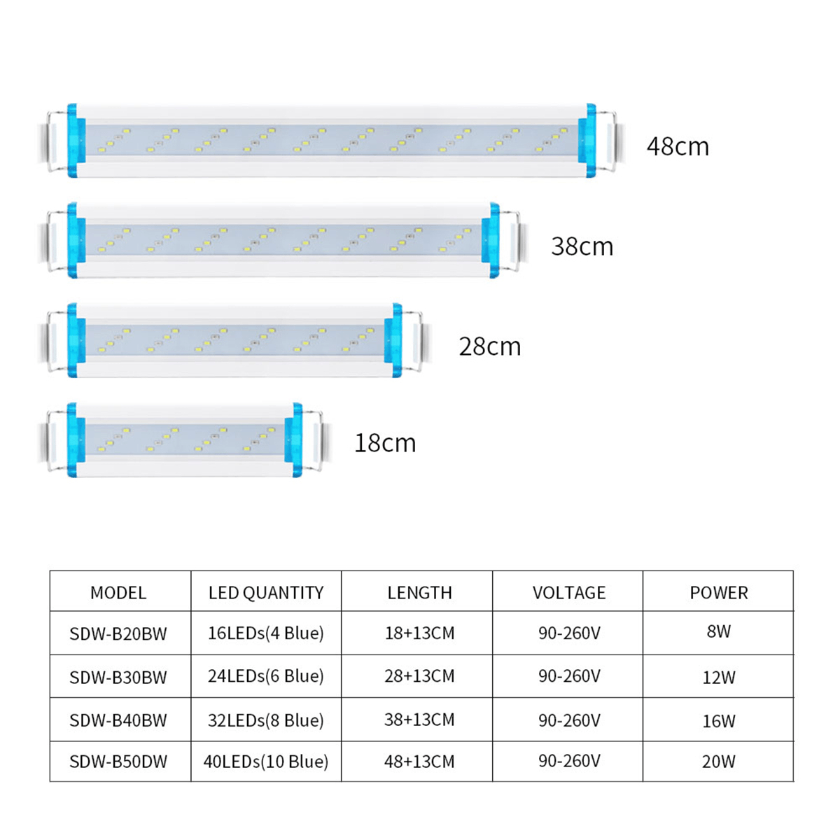 18-48CM Fish Tank Lamp Aquarium LED Lighting with Extendable Brackets White and Blue Leds Fits for Aquarium dylinoshop