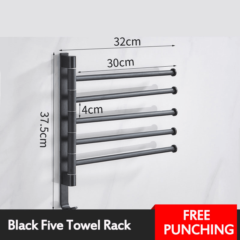 Aluminum Wall Mount Towel Rail Rack Rotatable Holders 2/3/4/5 Storage Hanger MRSLM