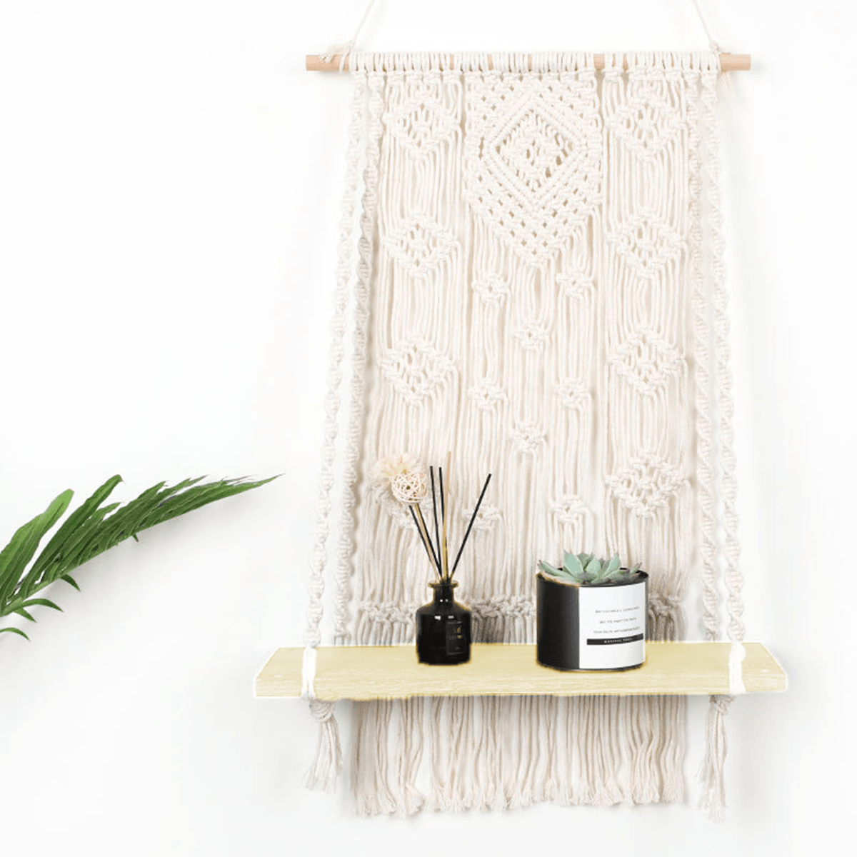 Macrame Plant Hanger Basket Hand Woven Tapestry Wood Pot Shelf Room Decoration MRSLM