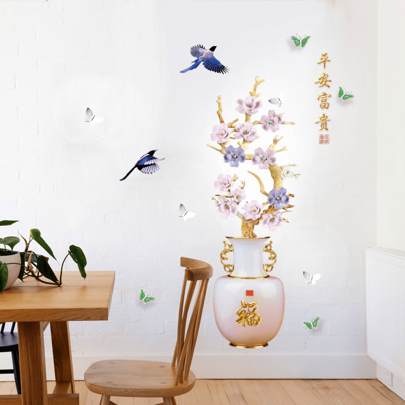 Miico SK9335 Vase Painting Sticker Living Room Bedroom Door Background Decorative Wall Sticker MRSLM