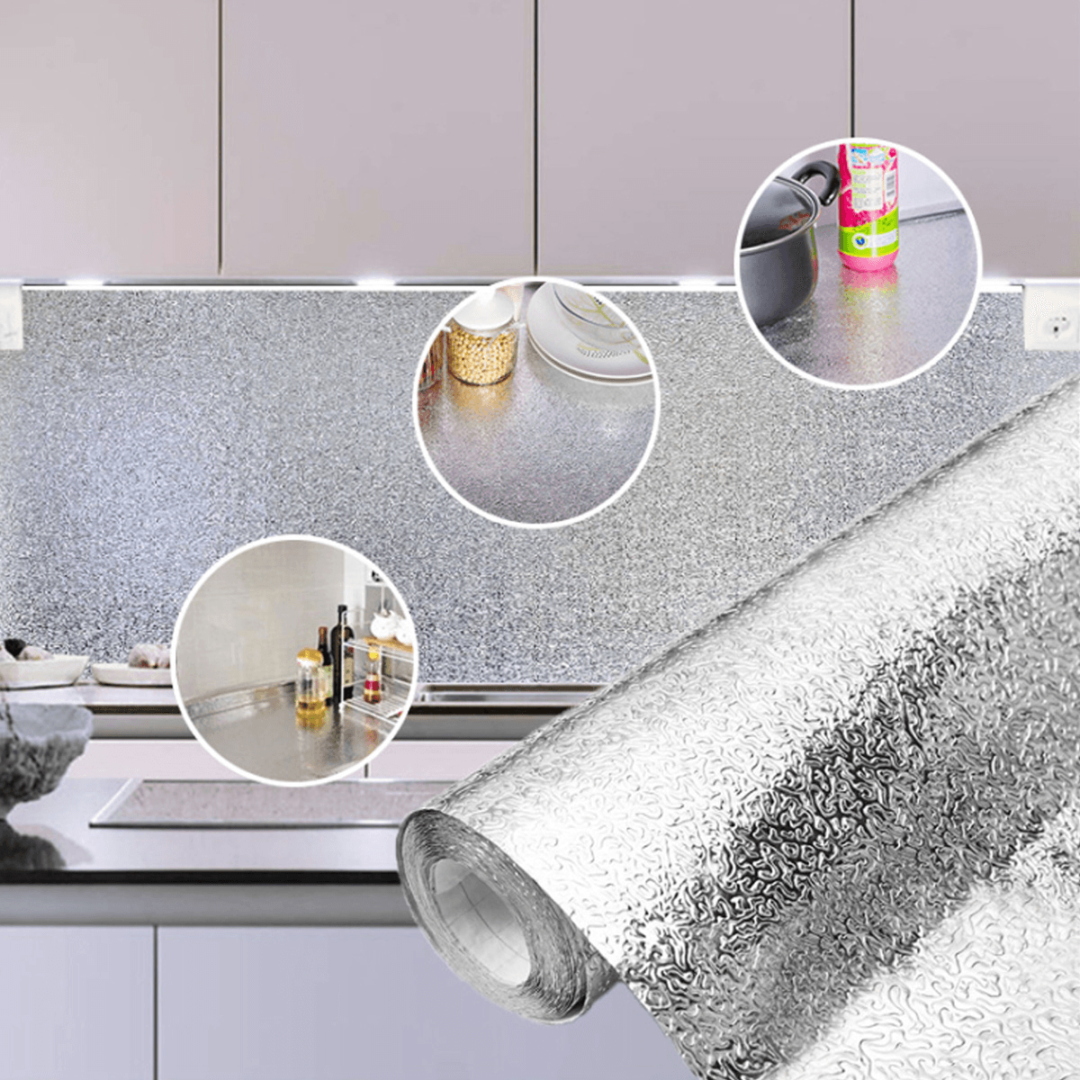 Self-Adhesive Kitchen Wallpaper Oil-Proof Aluminum Foil Wall Sticker Cabinet MRSLM