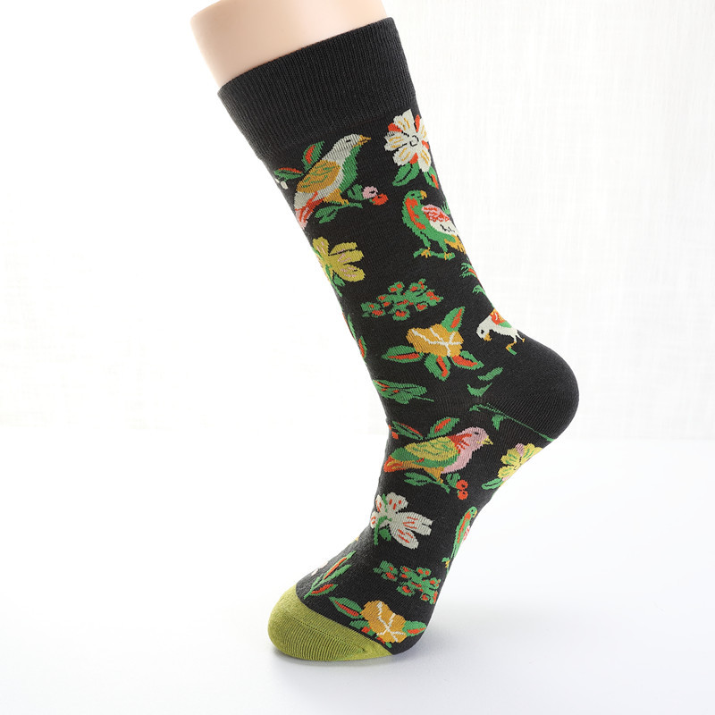 Men Dove Tulips Birds and Flowers Illustration Fashion Socks dylinoshop