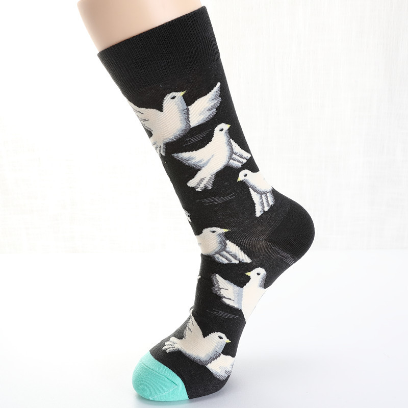 Men Dove Tulips Birds and Flowers Illustration Fashion Socks dylinoshop