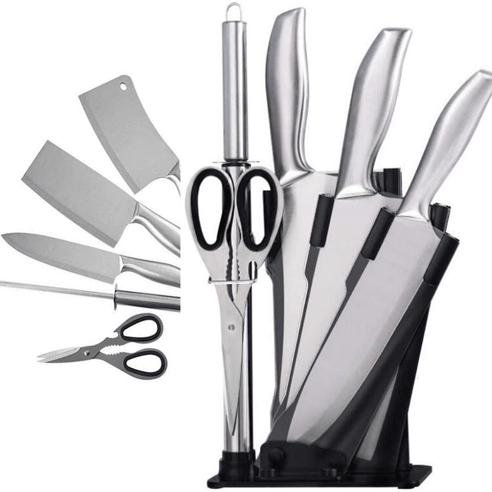 6Pcs Acrylic Stainless Steel Kitchen Knife Cleaver Sharpener Scissor Kitchen Tools Stand Set MRSLM