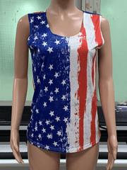 America Flag Print O-Neck Sleeveless Casual Tank Tops dylinoshop