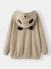 Women Plush Panda Pocket Long Sleeve Casual Hooded Sweatshirts dylinoshop