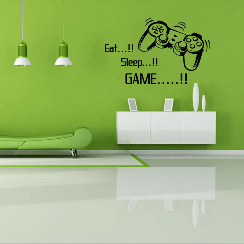 Creative Art Game Handle Wall Stickers "EAT SLEEP GAME" Black Vinyl Removable Printed Game Lovers Bedroom Wall Stickers Hot Play Game Handle Living Room Bedroom Personality Decoration Wall Stickers MRSLM