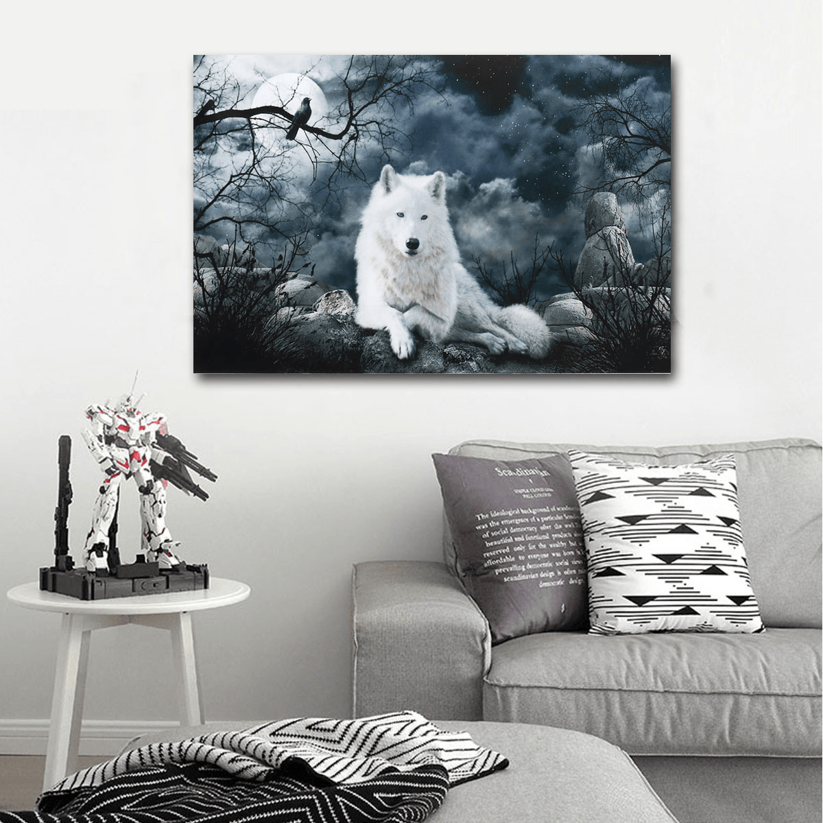 White Wolf Stone Canvas Wall Paintings Frameless Pictures Art Home Decor MRSLM