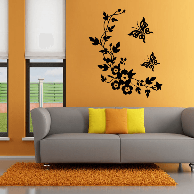 Funny Novelty Butterfly Flower Vine Bathroom Wall Sticker Home Decoration Vinyl Wall Decals MRSLM