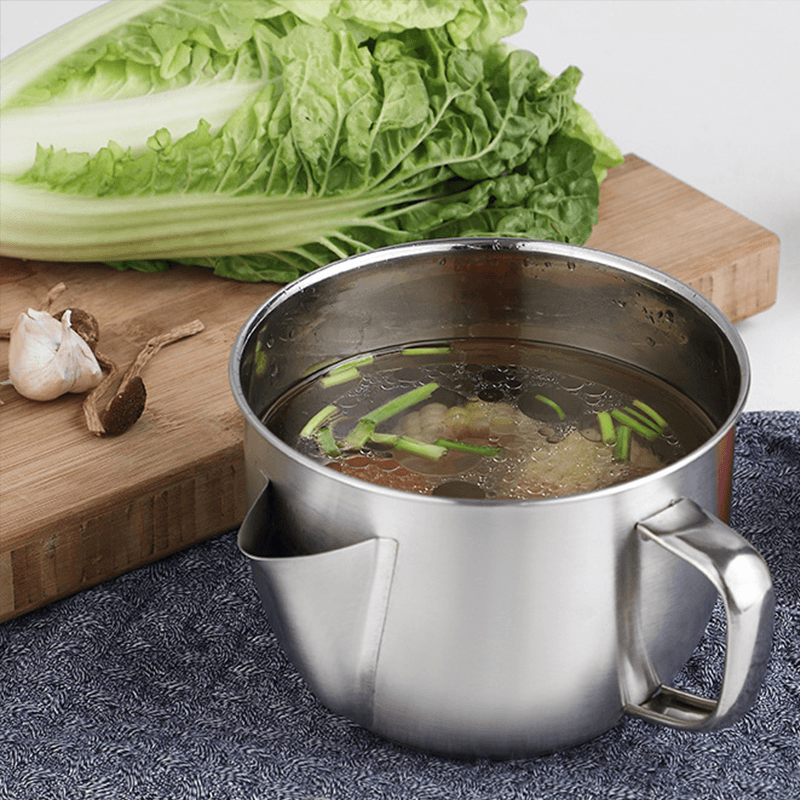 1.3L 304 Stainless Steel Oil Strainer Filter Pot Jug Storage Filter Can for Kitchen Household Grease Separator Tools dylinoshop