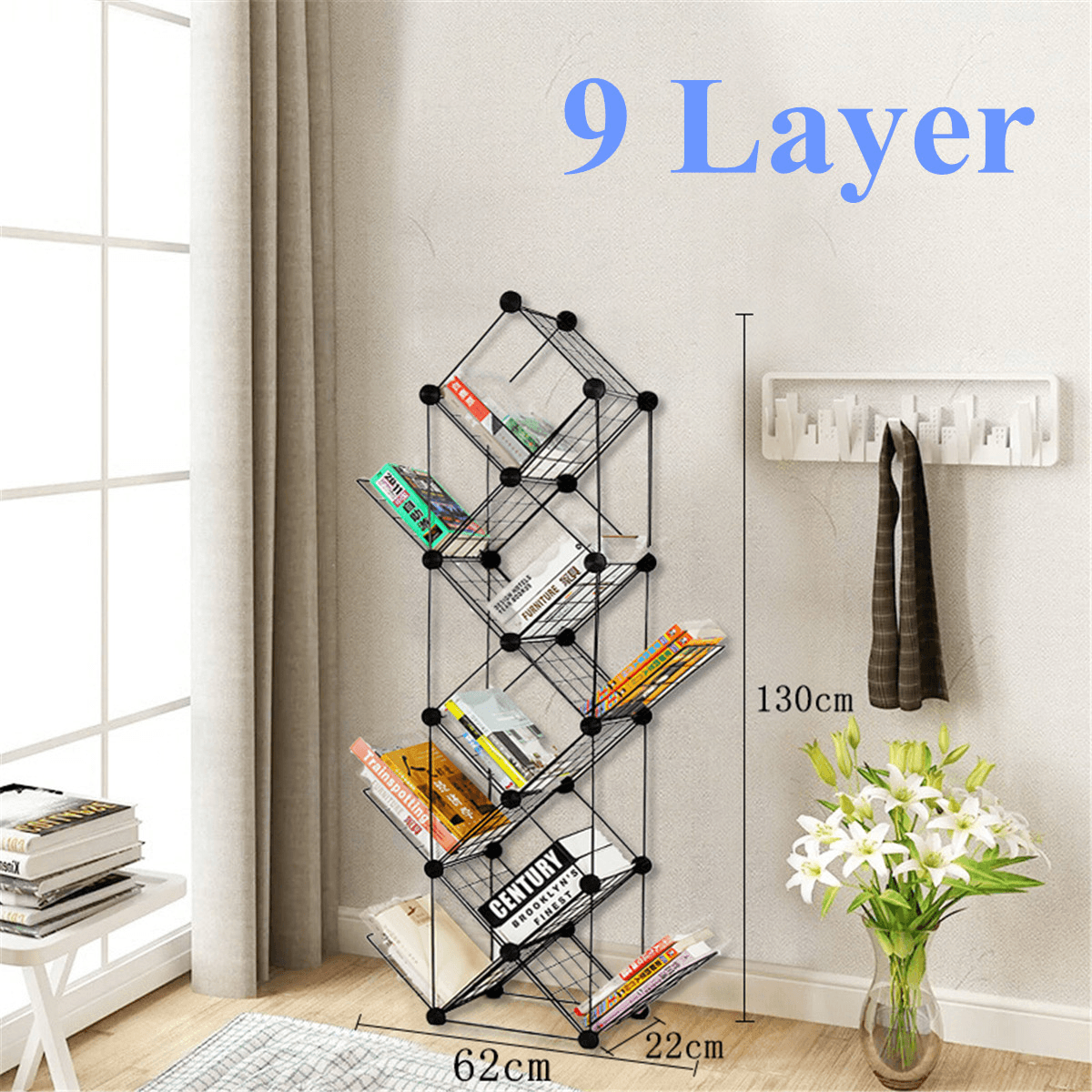 7/9 Tiers Multilayer Combination Wrought Iron Bookshelf File Holder Storage Rack Bookcase Storage Shelf Organizer Home Decorations MRSLM