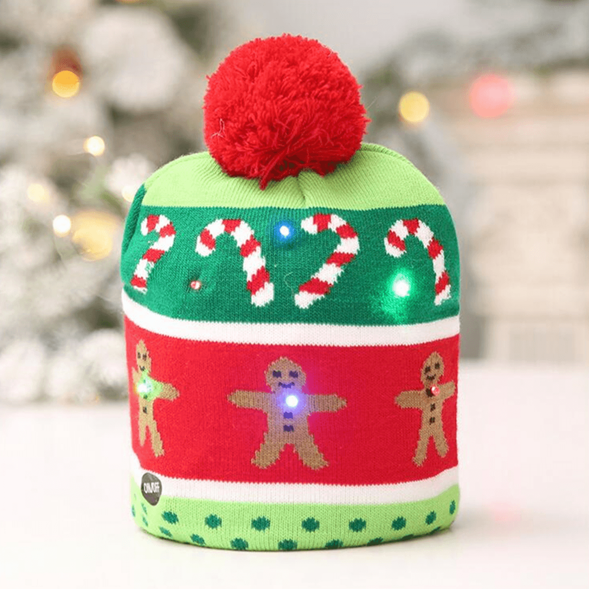 Christmas LED Light Winter Warm Beanie Cap Santa Claus Snowflake Knitted Hat MRSLM