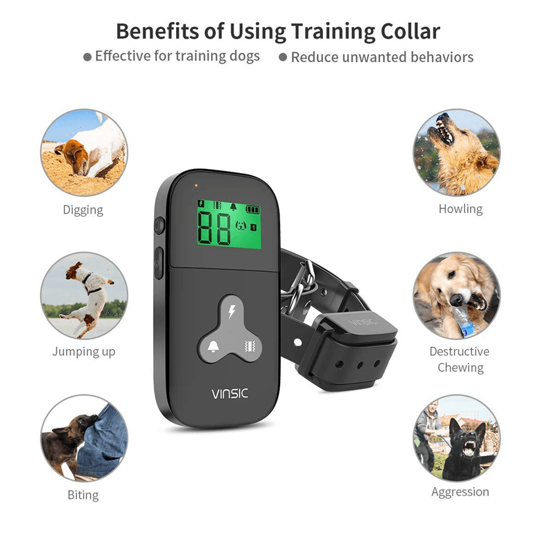 Whie/Black Waterproof Dogs Training Collar for Two Dogs 3 Mode for Training Electric Shock Vibration Beep Mode 300Yds Range Spring-Design No Harm to Dogs MRSLM