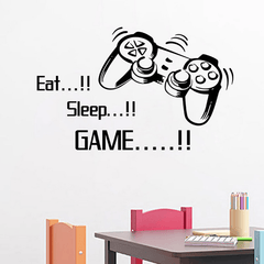 Creative Art Game Handle Wall Stickers "EAT SLEEP GAME" Black Vinyl Removable Printed Game Lovers Bedroom Wall Stickers Hot Play Game Handle Living Room Bedroom Personality Decoration Wall Stickers MRSLM