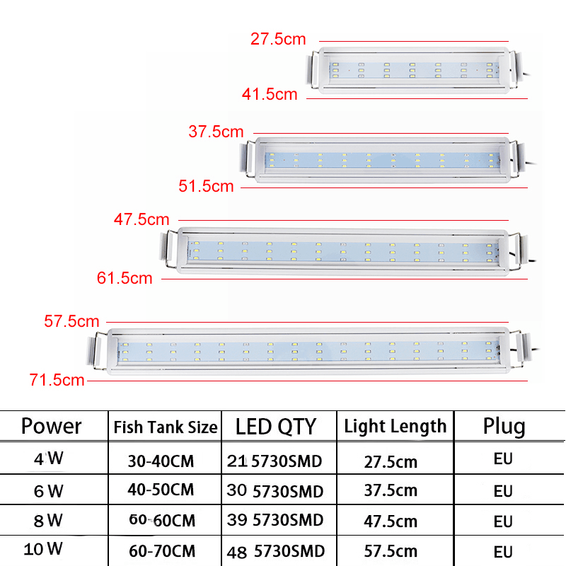 Aquarium Fish Tank EU Plug LED Light Over-Head Blue+White Lamp Plants Moon Lighting MRSLM