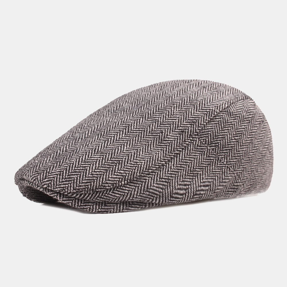 Men Cotton Herringbone Pattern Warmth Driver Hat Casual Adjustable Sunshade Forward Hat Beret Flat Cap dylinoshop