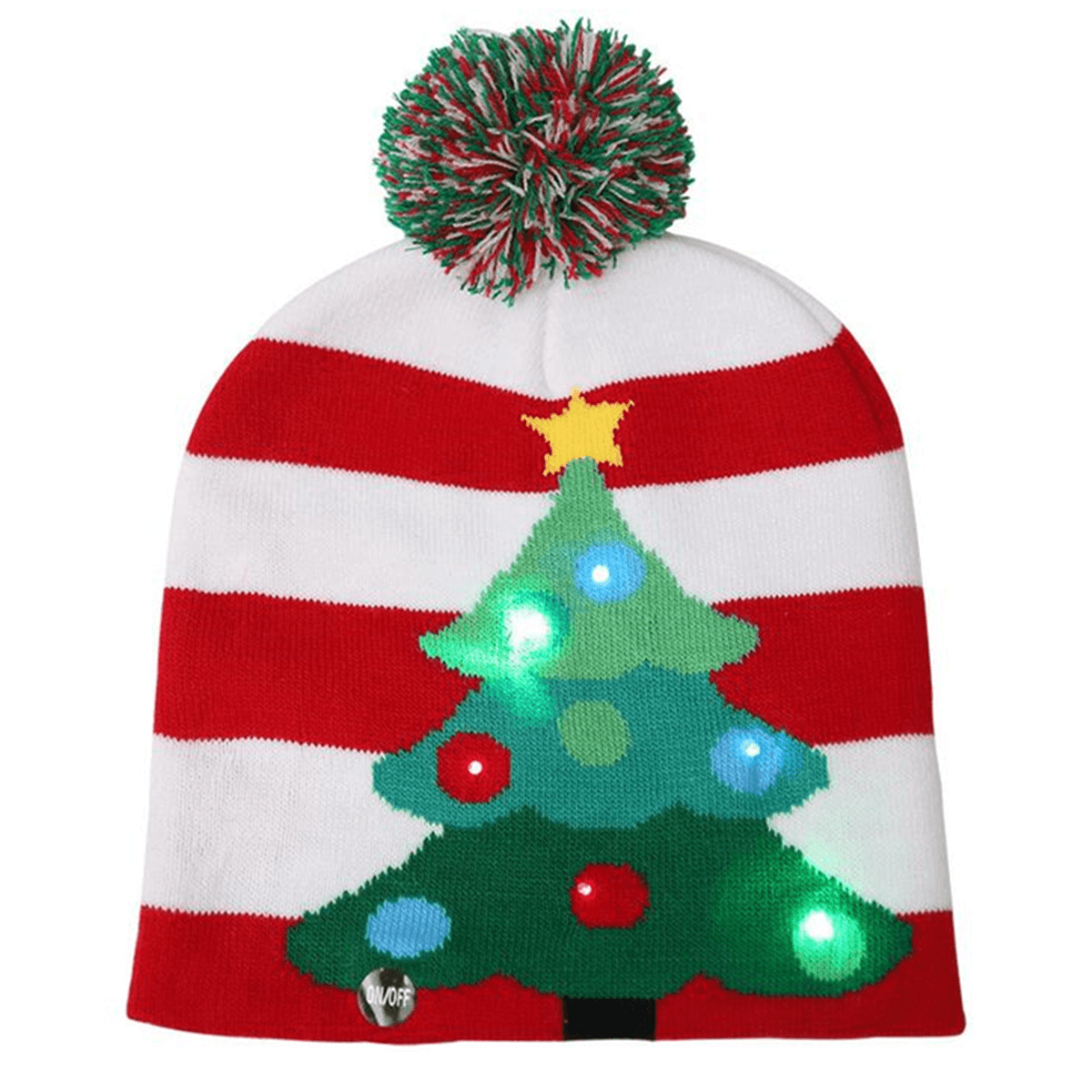 Christmas LED Light Winter Warm Beanie Cap Santa Claus Snowflake Knitted Hat MRSLM