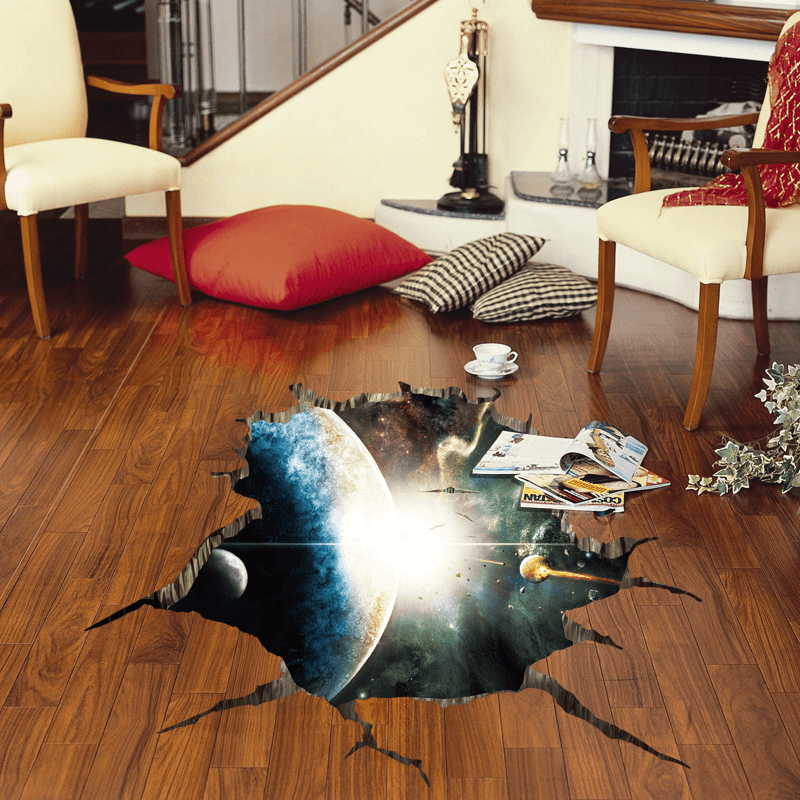 Miico Creative 3D Space Universe Planets Broken Wall Removable Home Room Wall Decor Sticker MRSLM