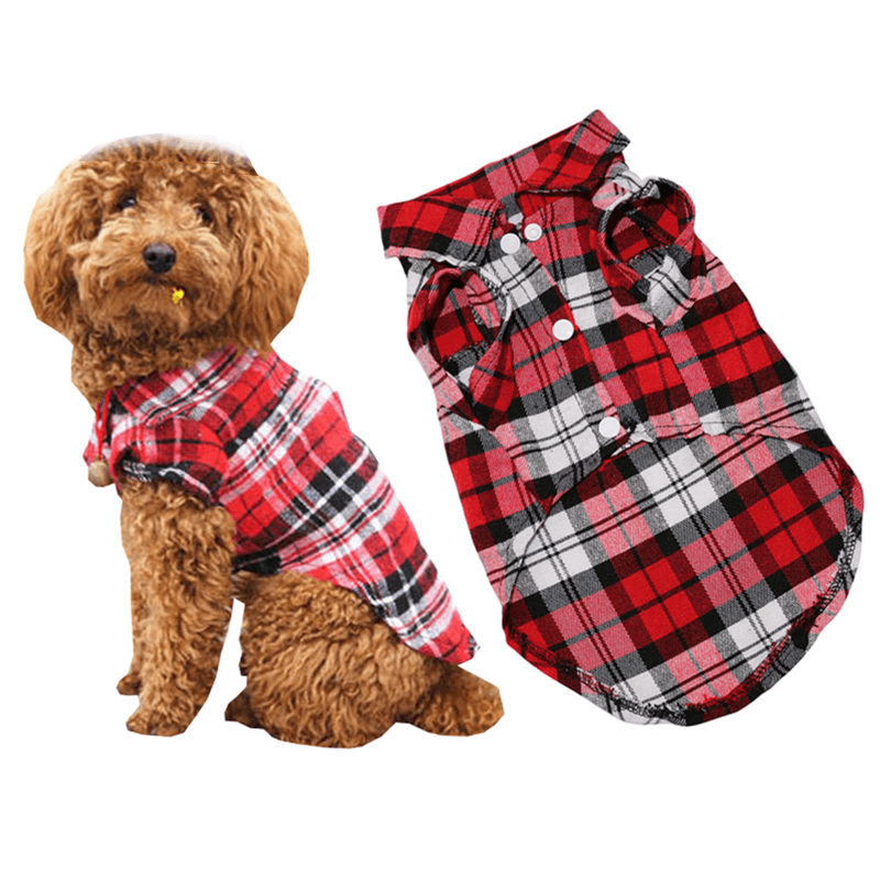 Pet Dog Clothes Soft Puppy Spring Summer Plaid Shirt Outfits Pet Clothing Pet T-Shirt MRSLM