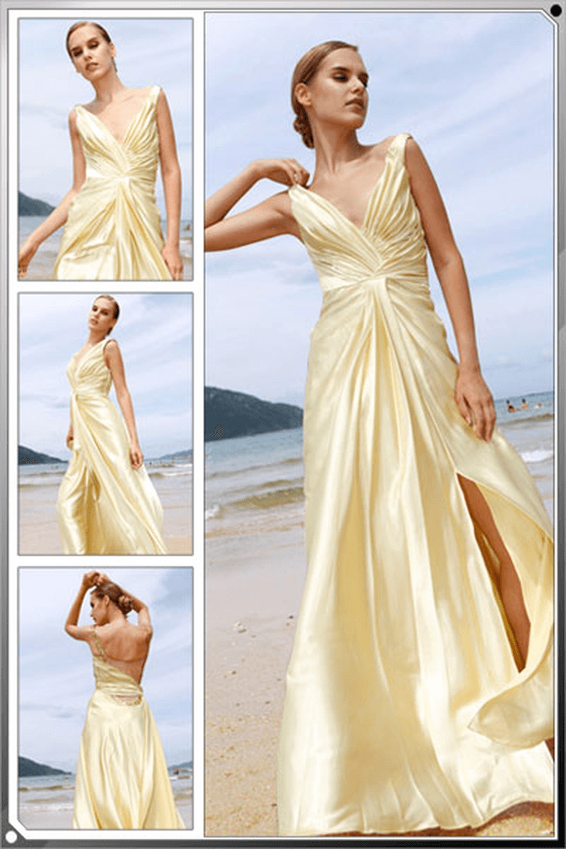 A-Line V-Neck Floor Length Sleeveless Evening Dresses Formal Dresses MRSLM