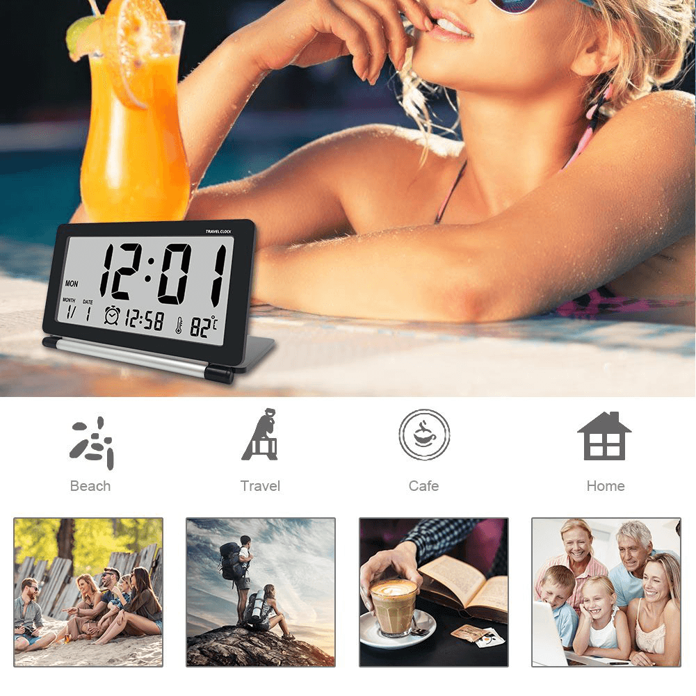 DC-11 Electronic Travel Alarm Clock Folding Desk Clock with Temperature Date Time Calendar MRSLM