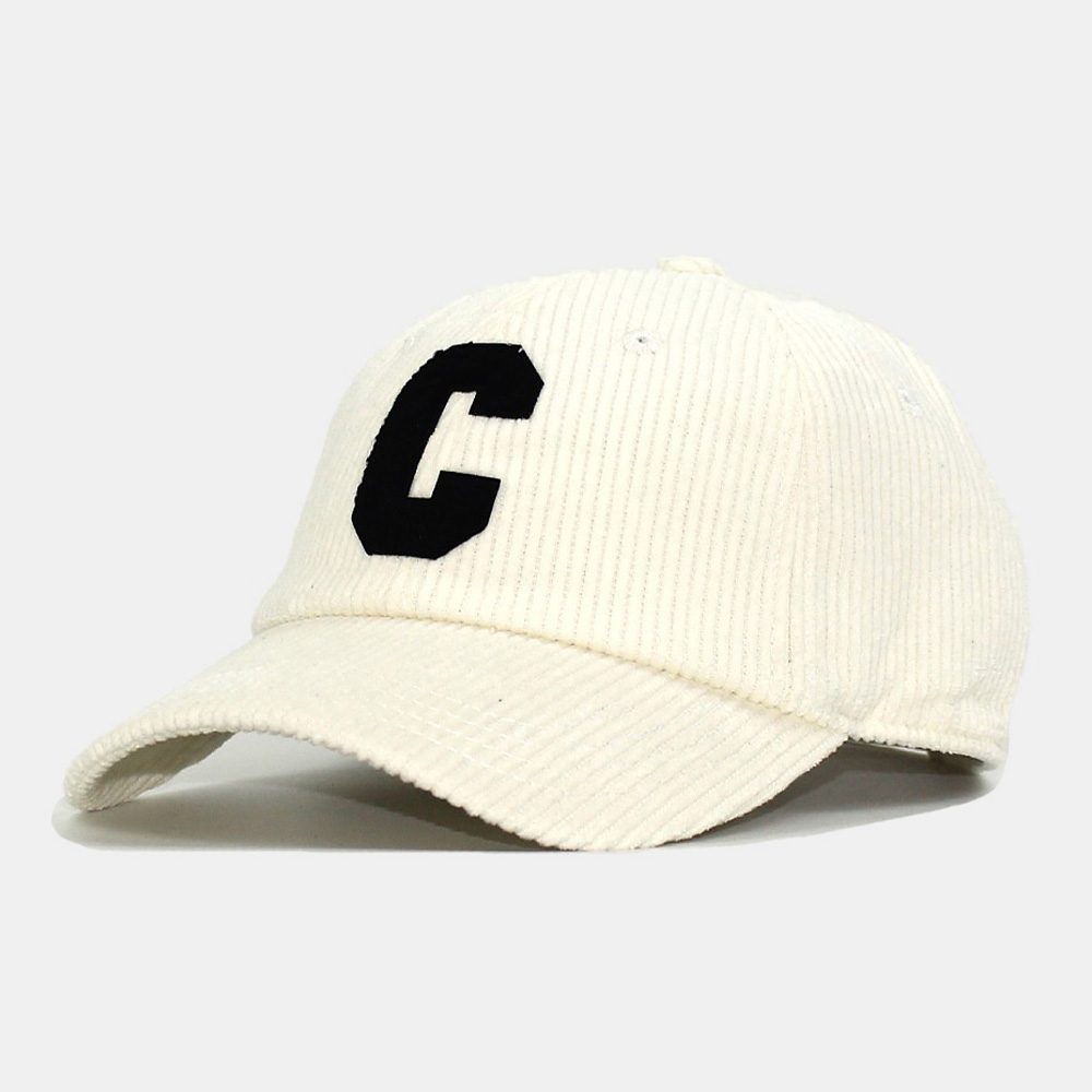 Unisex Corduroy Big C Letter Pattern Embroidery Baseball Cap Autumn Winter Soft Top Curved Brim Stripe Sunshade Hat dylinoshop