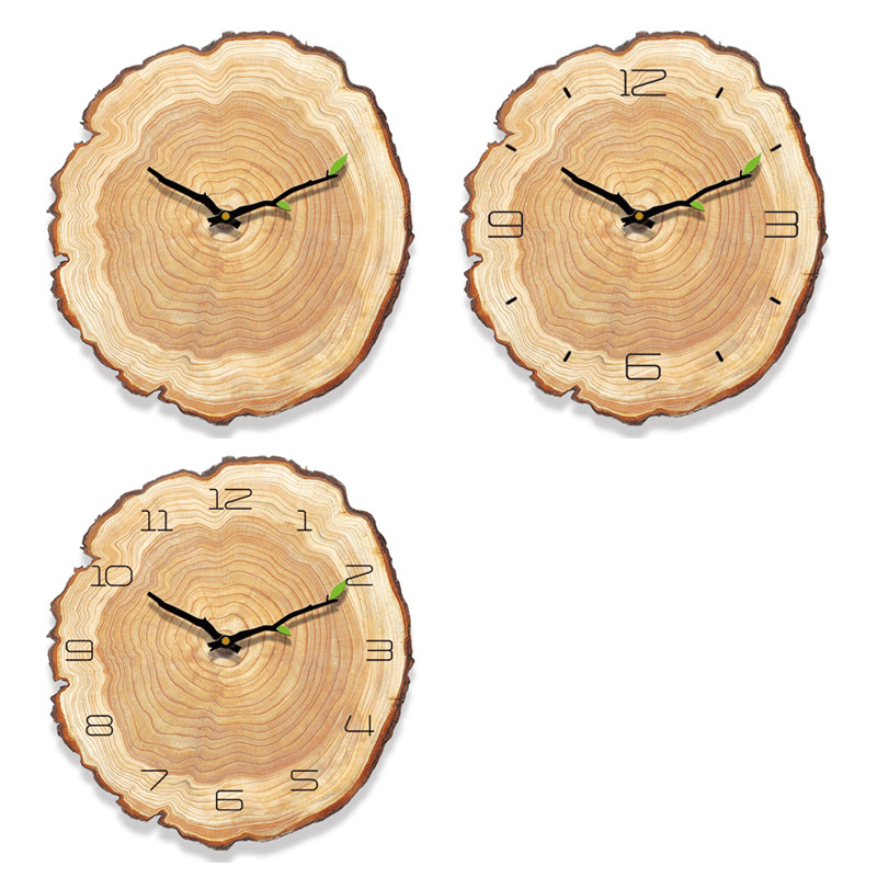 MW002 Creative Wooden Pattern Wall Clock Mute Wall Clock Quartz Wall Clock for Home Office Decorations MRSLM