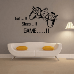 Creative Art Game Handle Wall Stickers "EAT SLEEP GAME" Black Vinyl Removable Printed Game Lovers Bedroom Wall Stickers Hot Play Game Handle Living Room Bedroom Personality Decoration Wall Stickers MRSLM