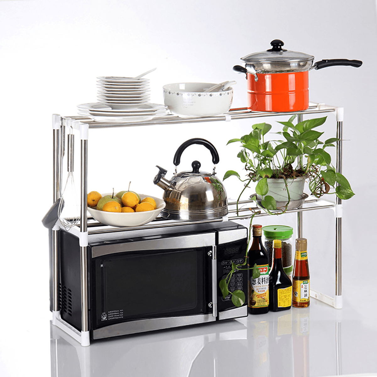 2 Layers Microwave Oven Stainless Steel Rack Kitchen Storage Shelf Container Kitchen Storage Rack dylinoshop