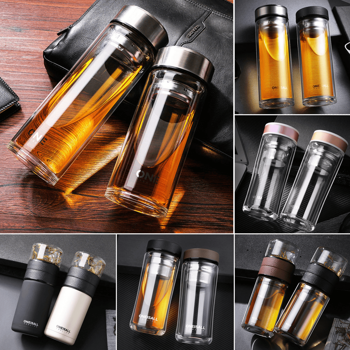 800/1000ML Glass Juice Water Bottle Double Walled Tea Infuser Mug with Travel Sleeve Water Bottles MRSLM