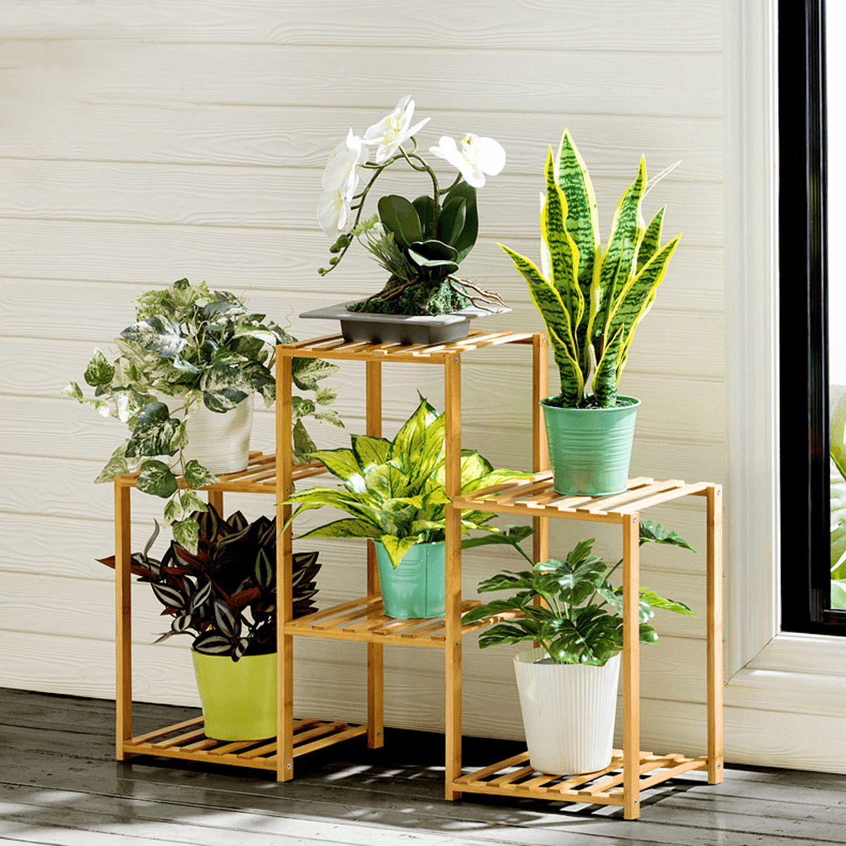 Multi-Layer Plant Shelve Floor-Standing Potted Plant Rack Thicken Batten Breathable Material for Garden Sets MRSLM