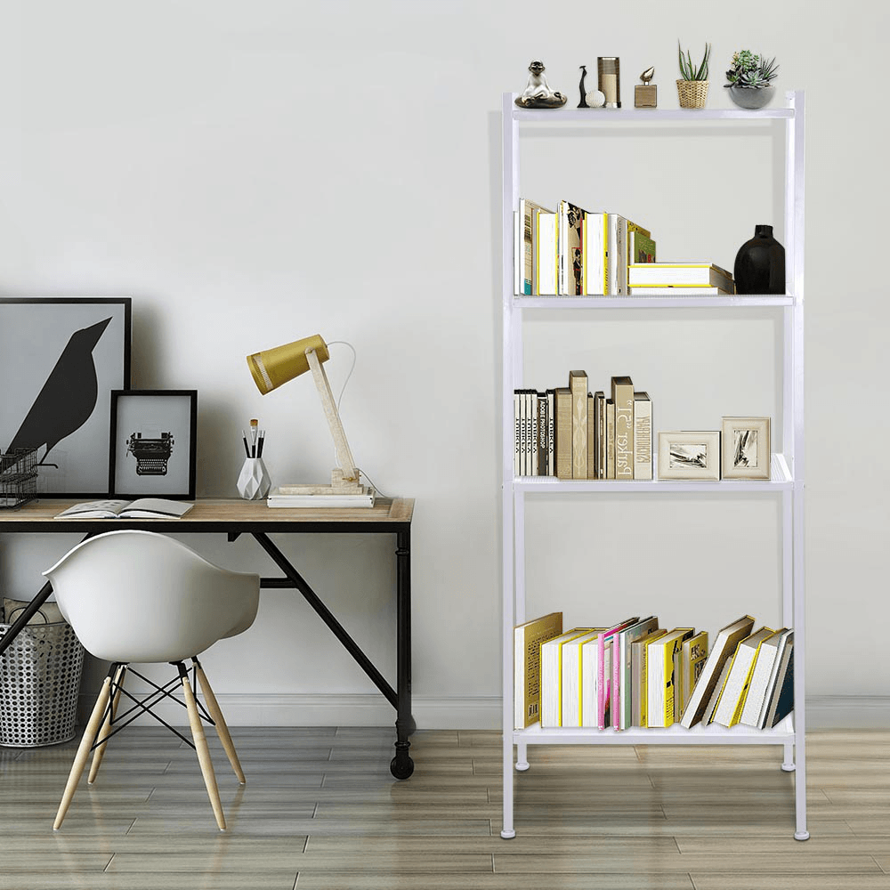 4 Tiers Wall Leaning Ladder Shelf Bookcase Bookshelf Storage Rack Shelves Storage Stand Unit Organizer for Office Home Bedroom Living Room MRSLM