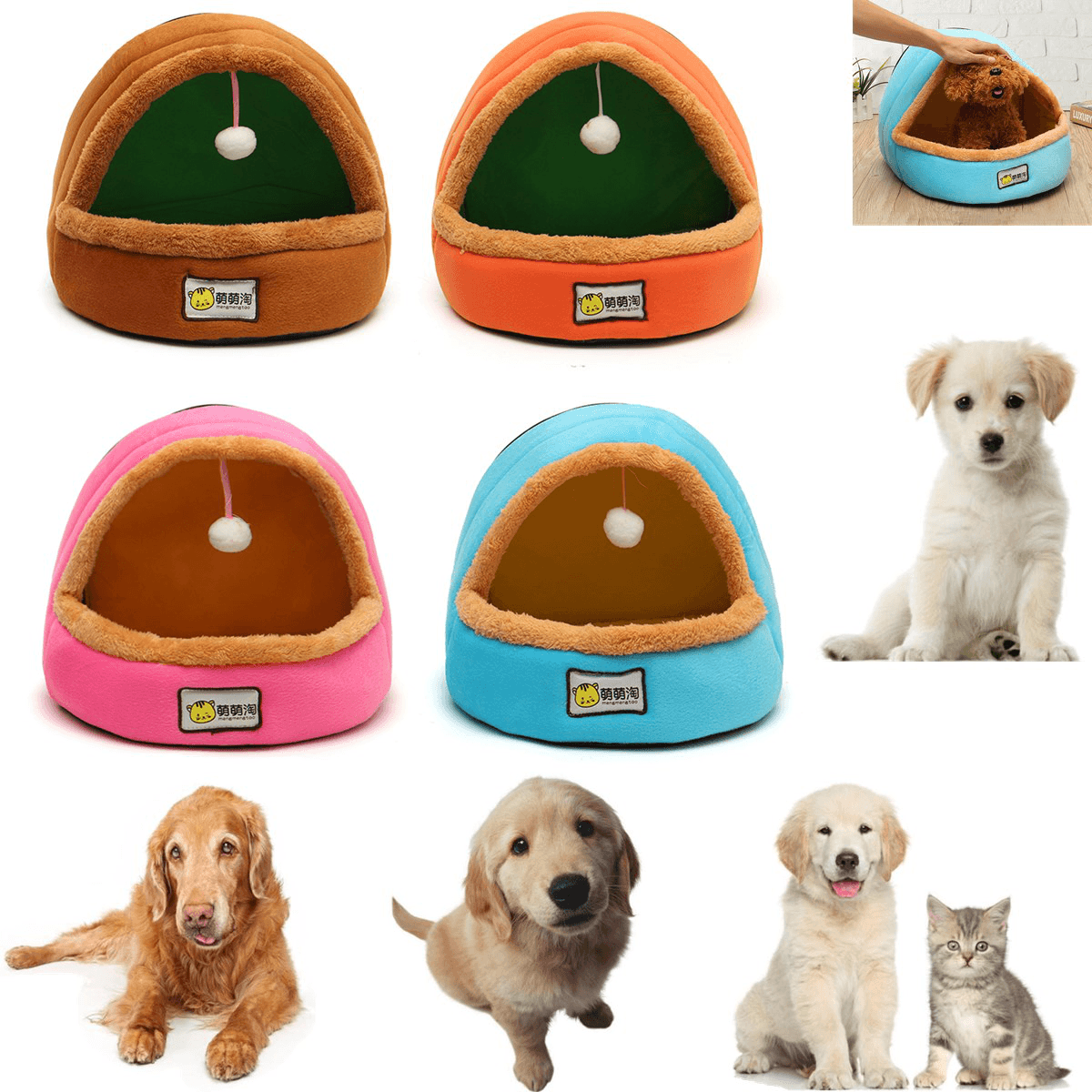 Foldable Kennel Dog Bed for Dogs Cats Animals Pet House Tent All Seasons Washable Cushion MRSLM