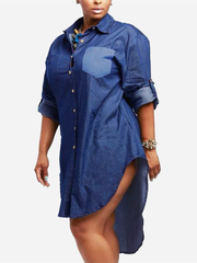 Women Buttons down Asymmetrical Casual Shirt Denim Mini Dress dylinoshop