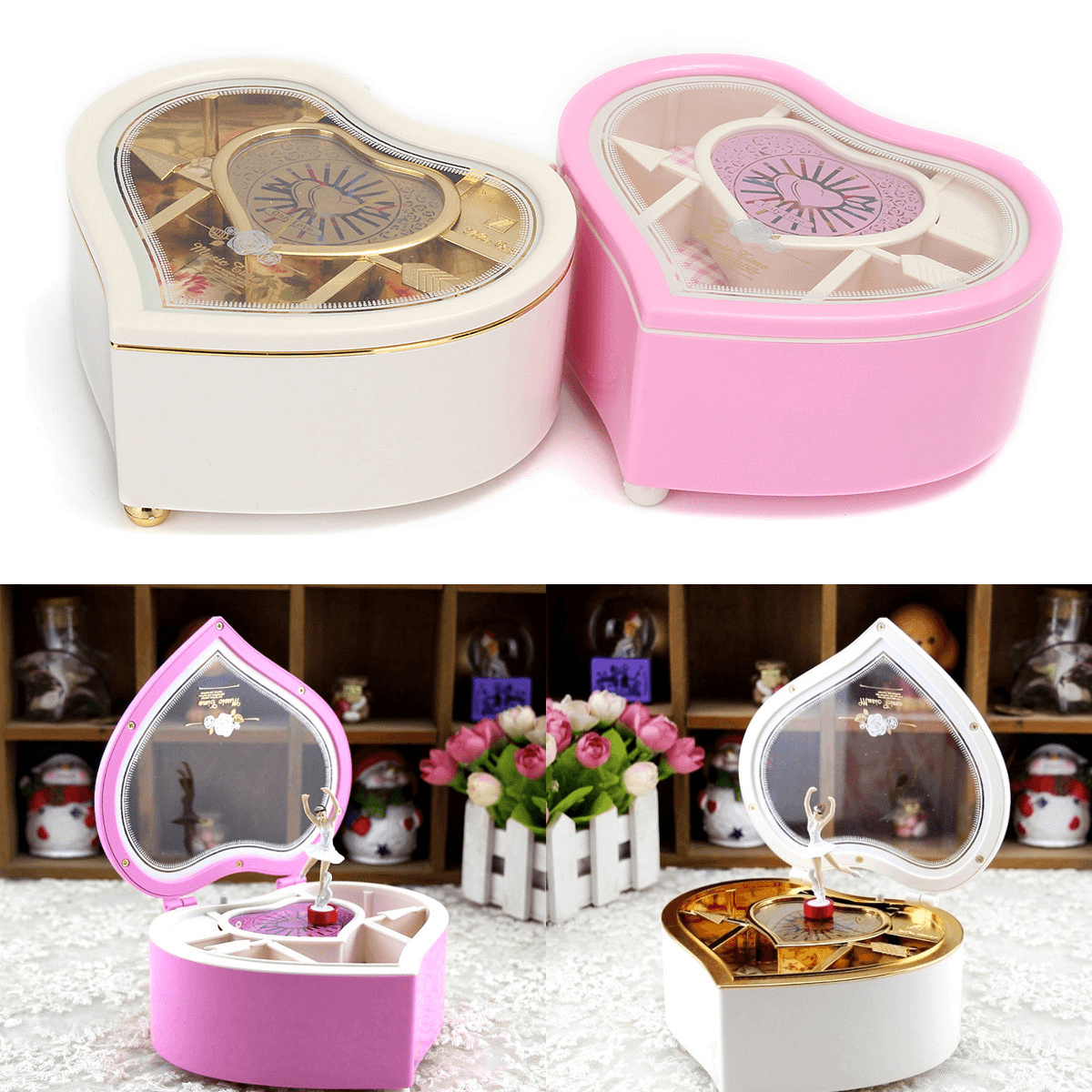 Kid Heart Shaped Jewellery Music Box Ballerina Xmas Toy Gift Home Decor MRSLM