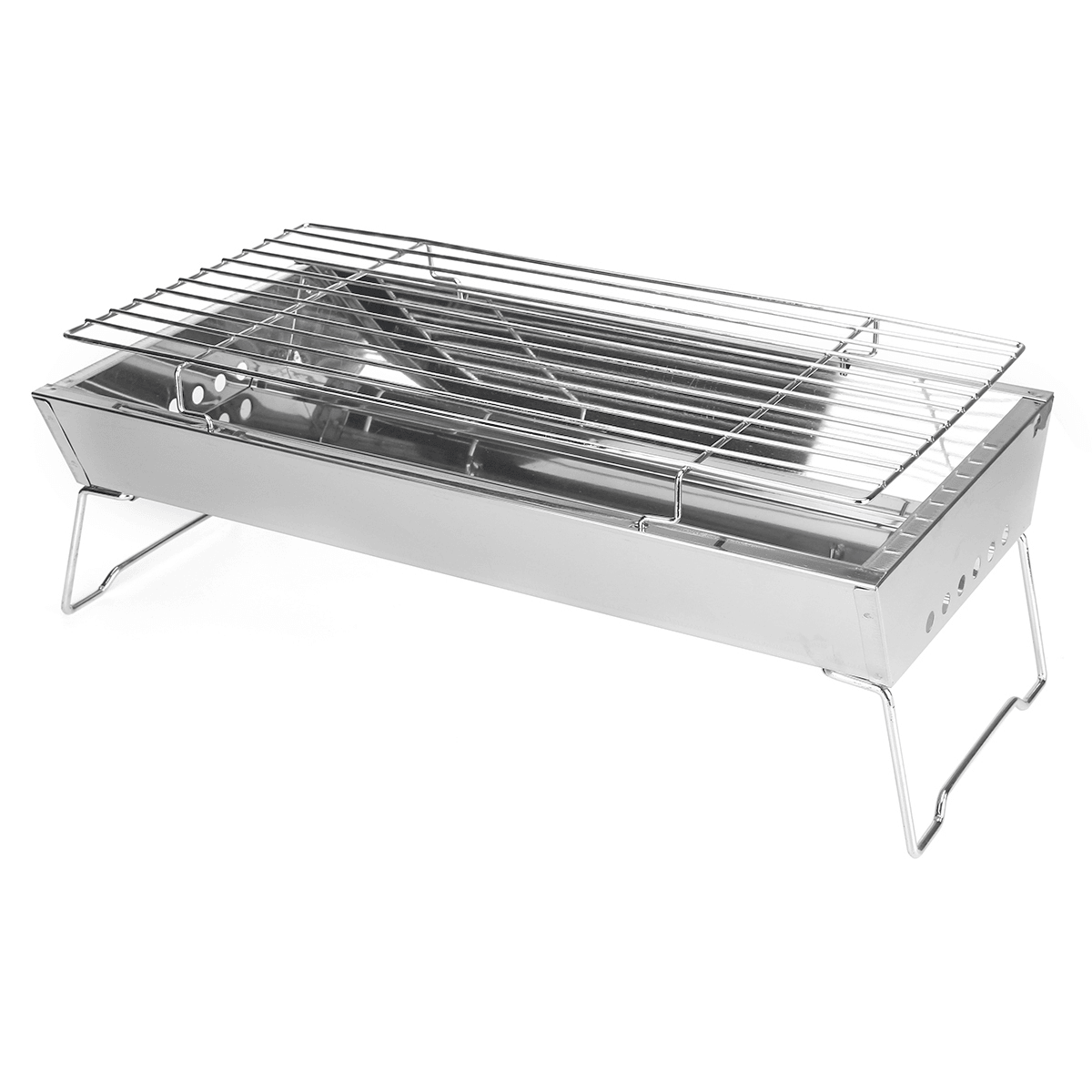 45X24X7.5Cm Stainless Steel Grill Outdoor Stainless Barbecue Portable Camping Barbecue Grill Multifunction Wood Stove MRSLM