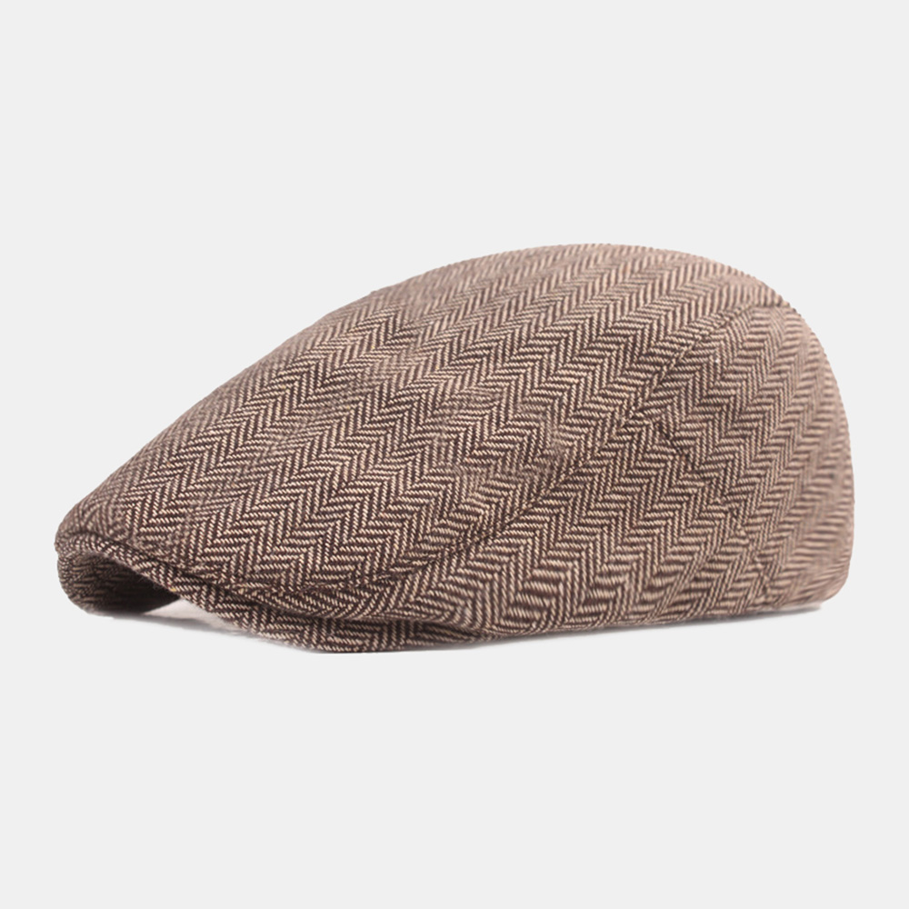 Men Cotton Herringbone Pattern Warmth Driver Hat Casual Adjustable Sunshade Forward Hat Beret Flat Cap dylinoshop