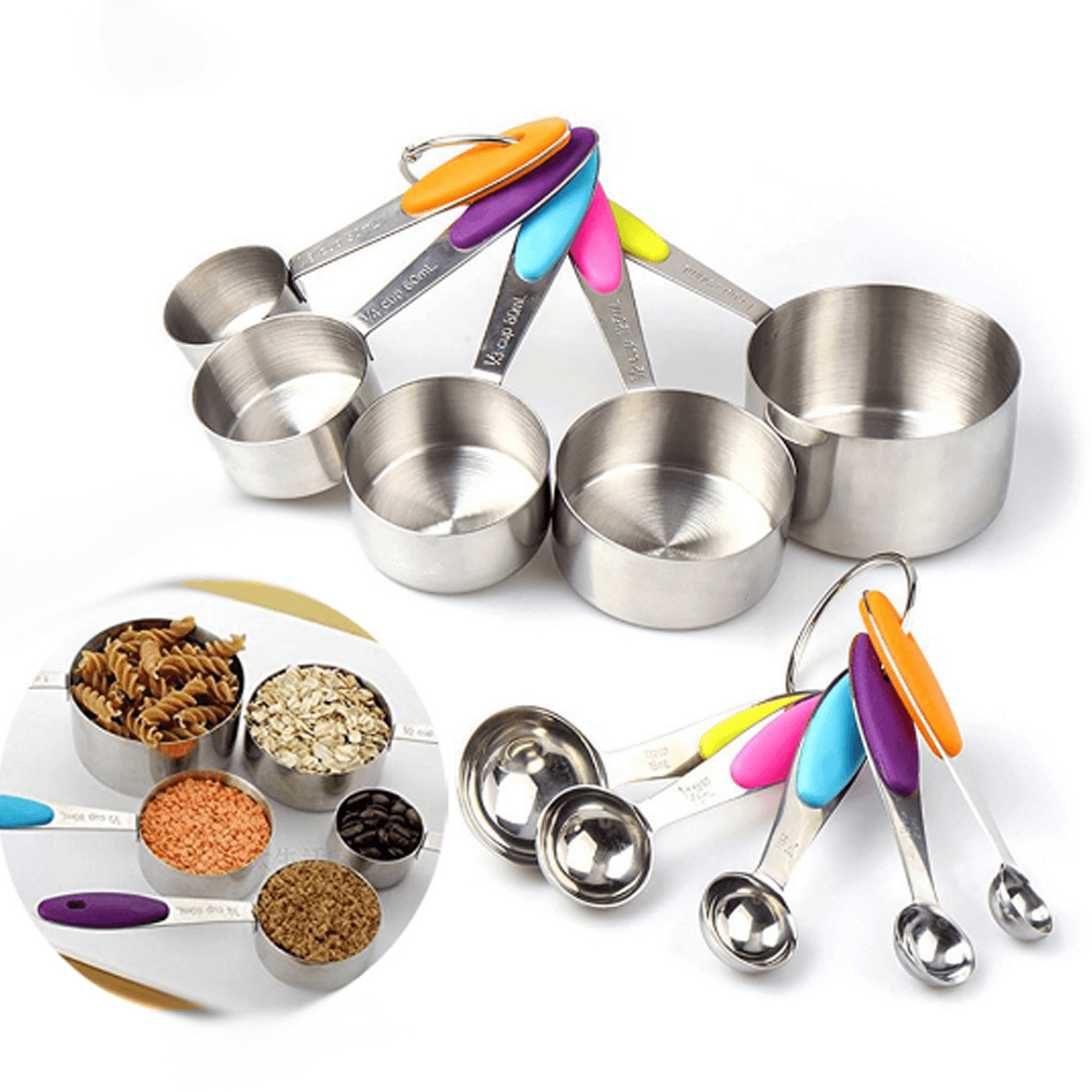 10Pcs Stainless Steel Measuring Cups & Spoons Tea Spoon Set Kitchen Tool dylinoshop