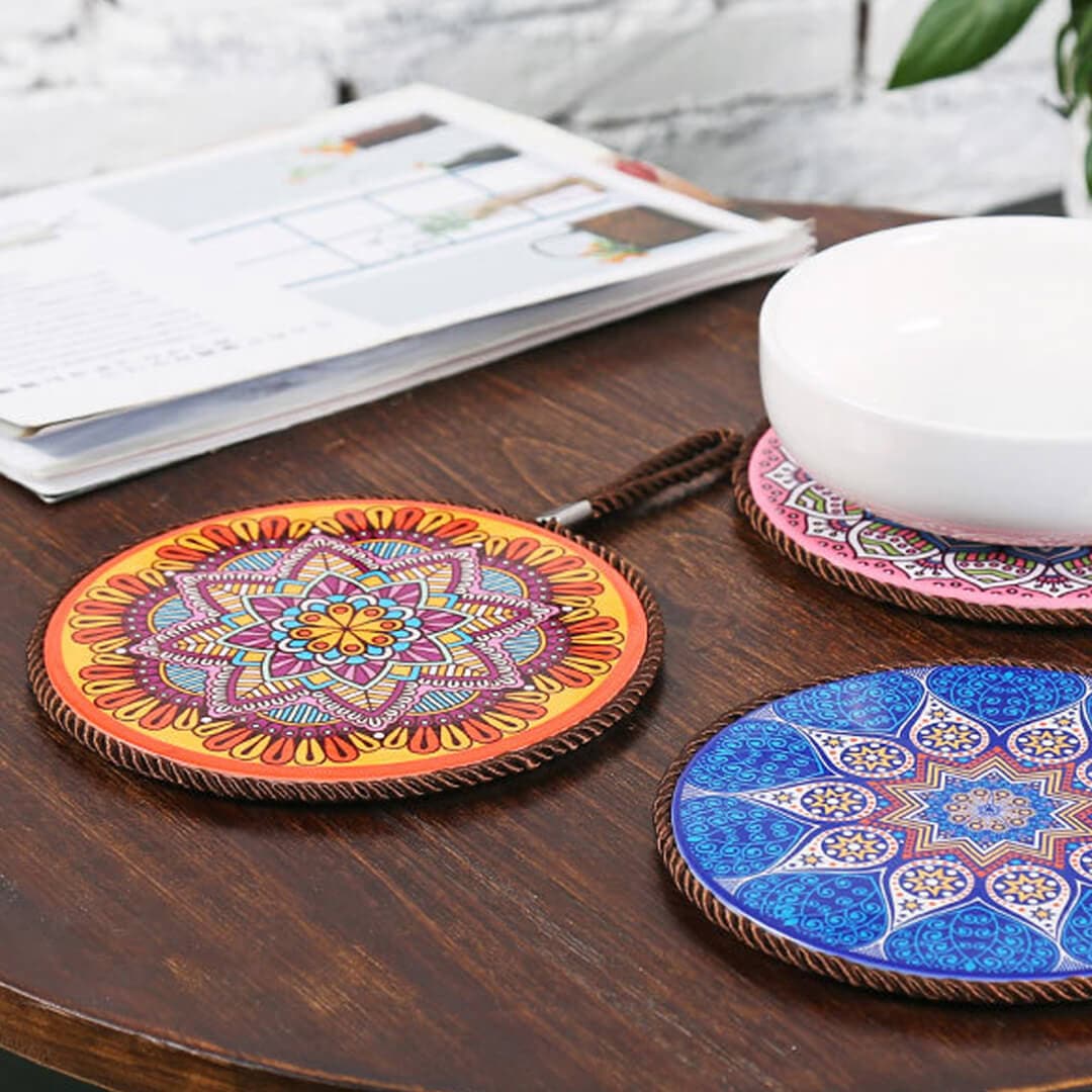 Mandala Print Ceramic Cork Insulation Pad Feajoy