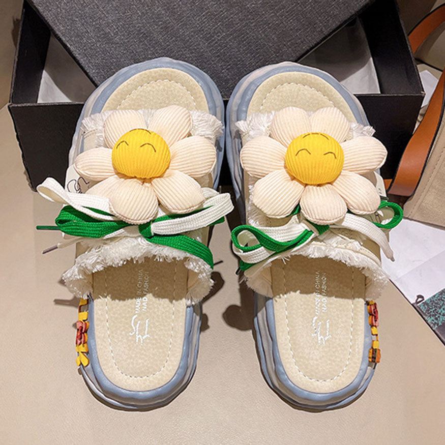 Sunflower & Shoelace Decor Slippers dylioshop