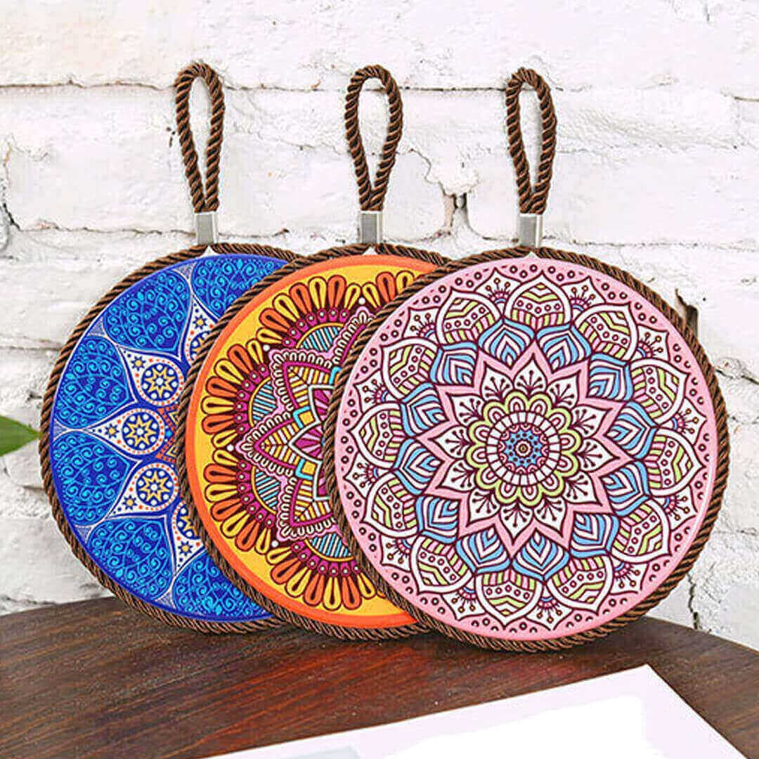 Mandala Print Ceramic Cork Insulation Pad Feajoy