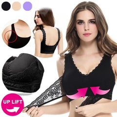 Wireless Front Cross Buckle Lace Lift Bra Zimomo