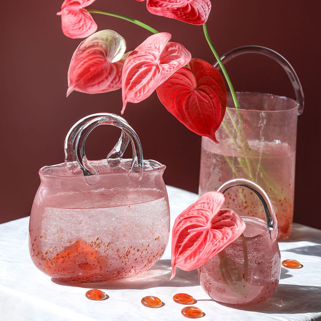 Sakura Pink Bubble Glass Flower Vase Feajoy