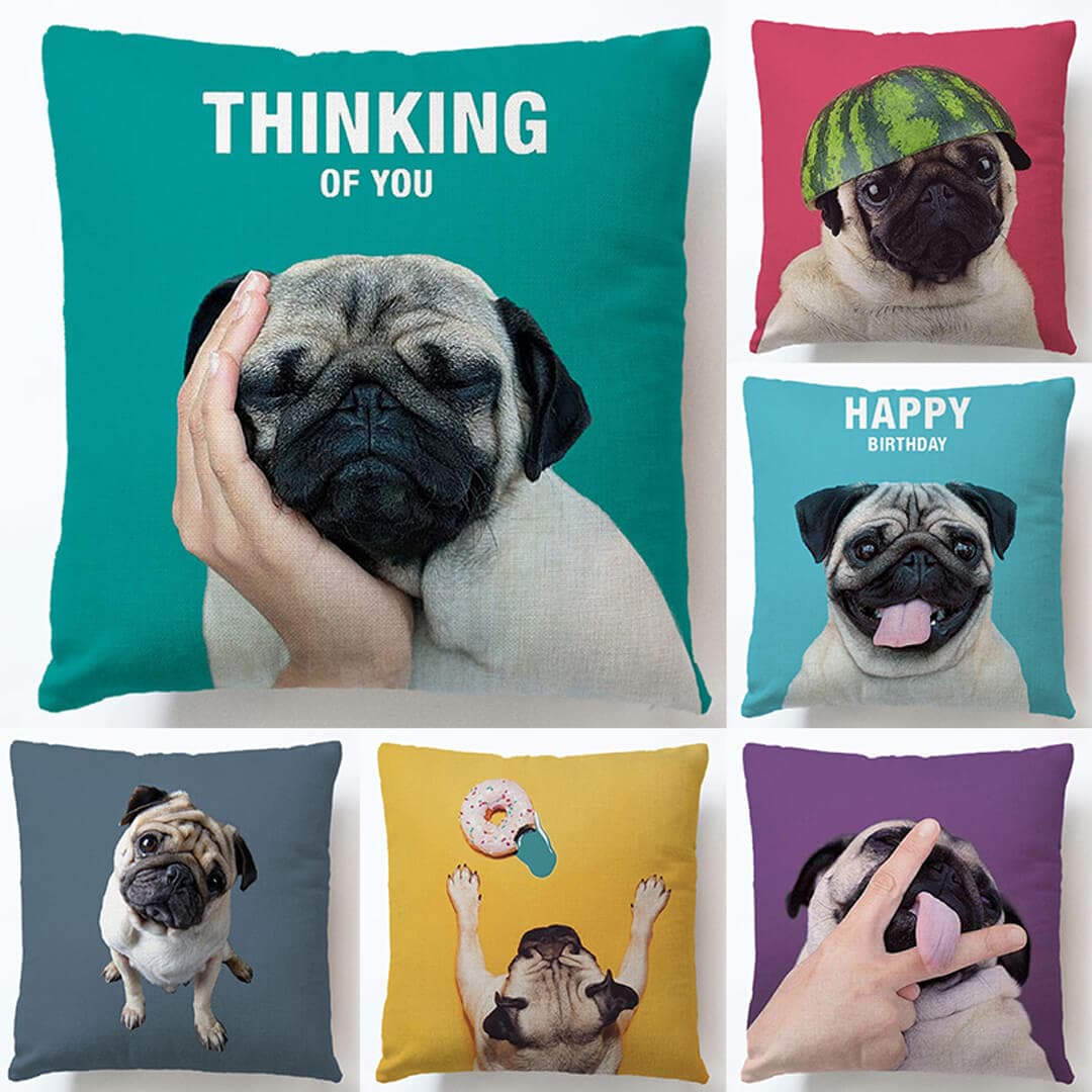 Cute Pug Art Pillow Cover dylinoshop