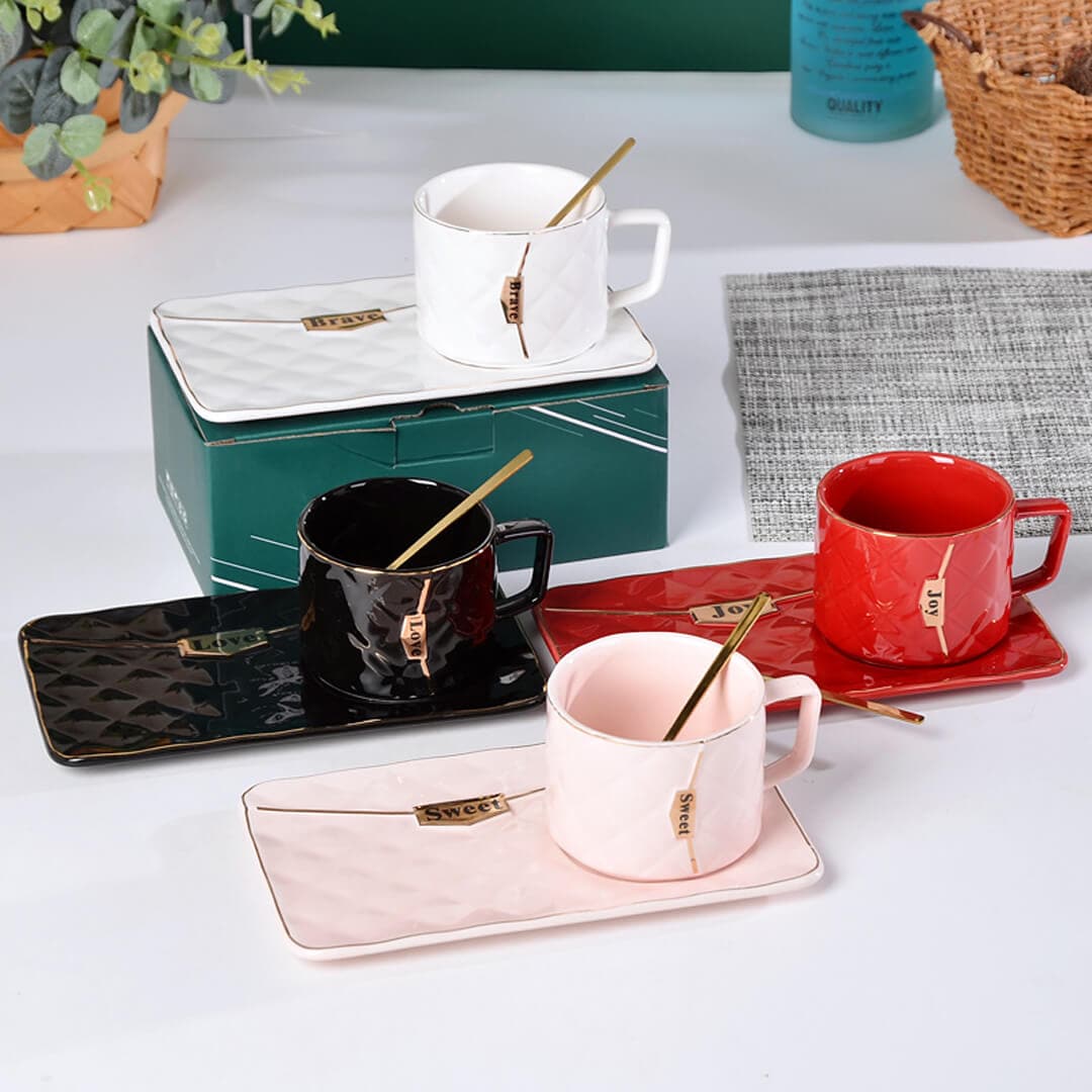 Handbag-Shaped Creative Mug With Saucer & Spoon Feajoy